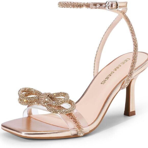 Shoes - Women's Rhinestone Heeled Sandals Open Toe Ankle Strap Party Heel